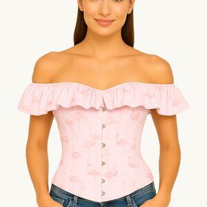 Pink Flamingo Corset Top with Sleeves, NWT, Size 2 (XS)‌‌‌‌‌‌